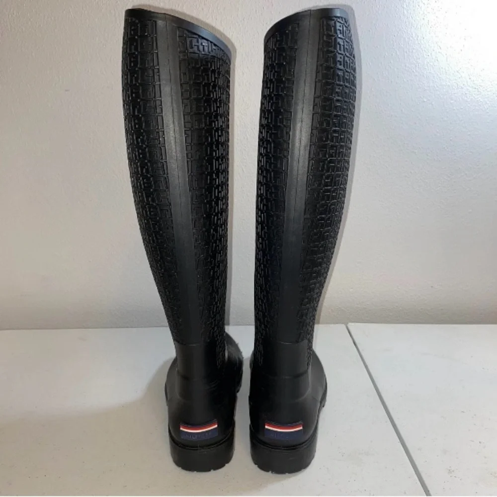 Tommy Hilfiger Black Women's Rain Boots‎ Textured Monogram READ